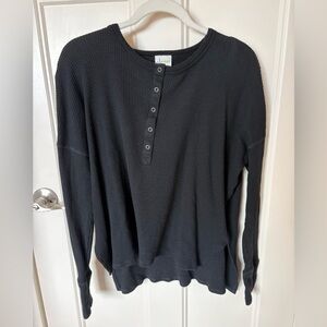 Black Offline by Aerie Waffle Button Up